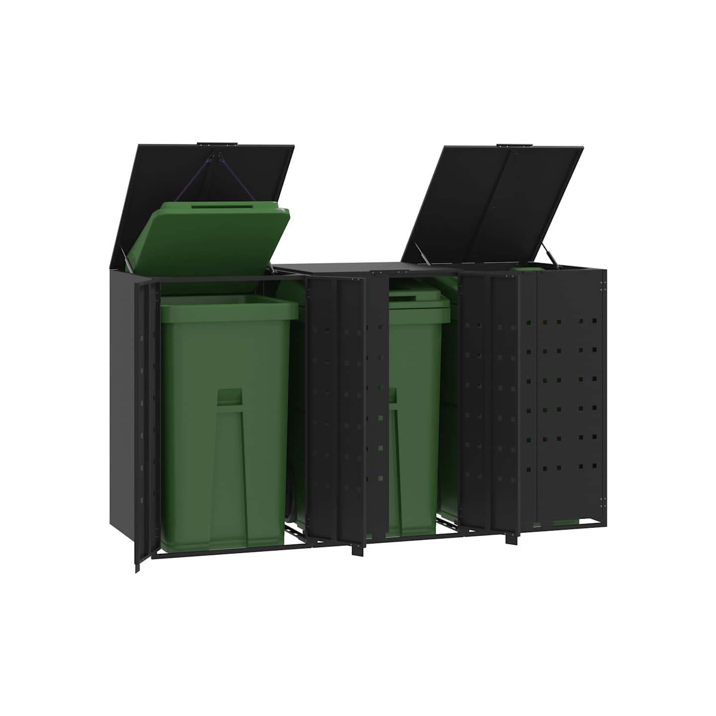 Rangement à roulettes pour poubelles pour 3 bacs noir acier