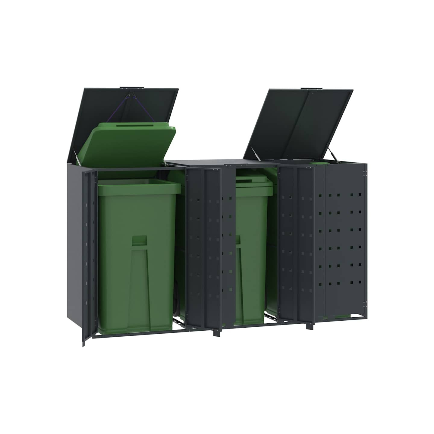 Rangement à roulettes pour poubelles pour 3 bacs anthracite