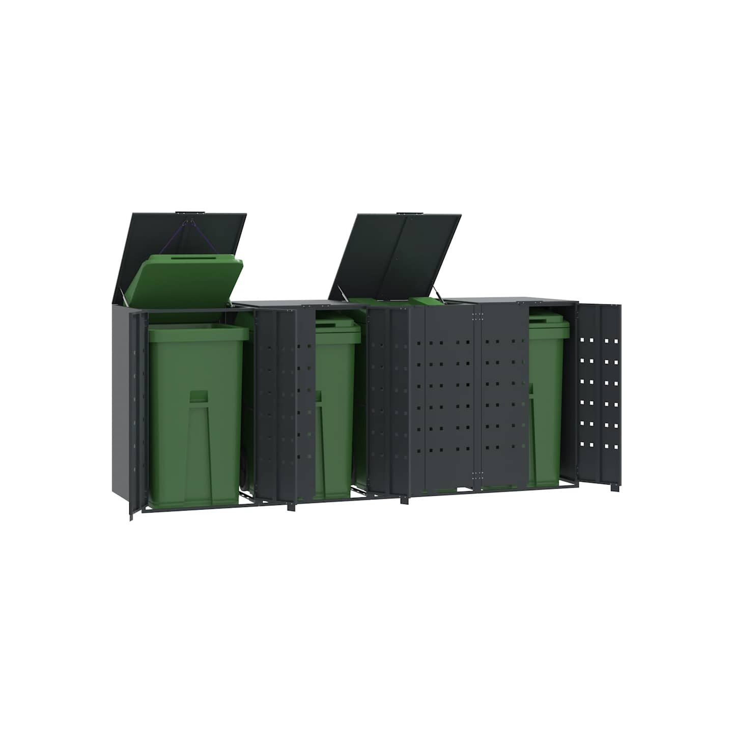 Rangement à roulettes pour poubelles pour 4 bacs anthracite
