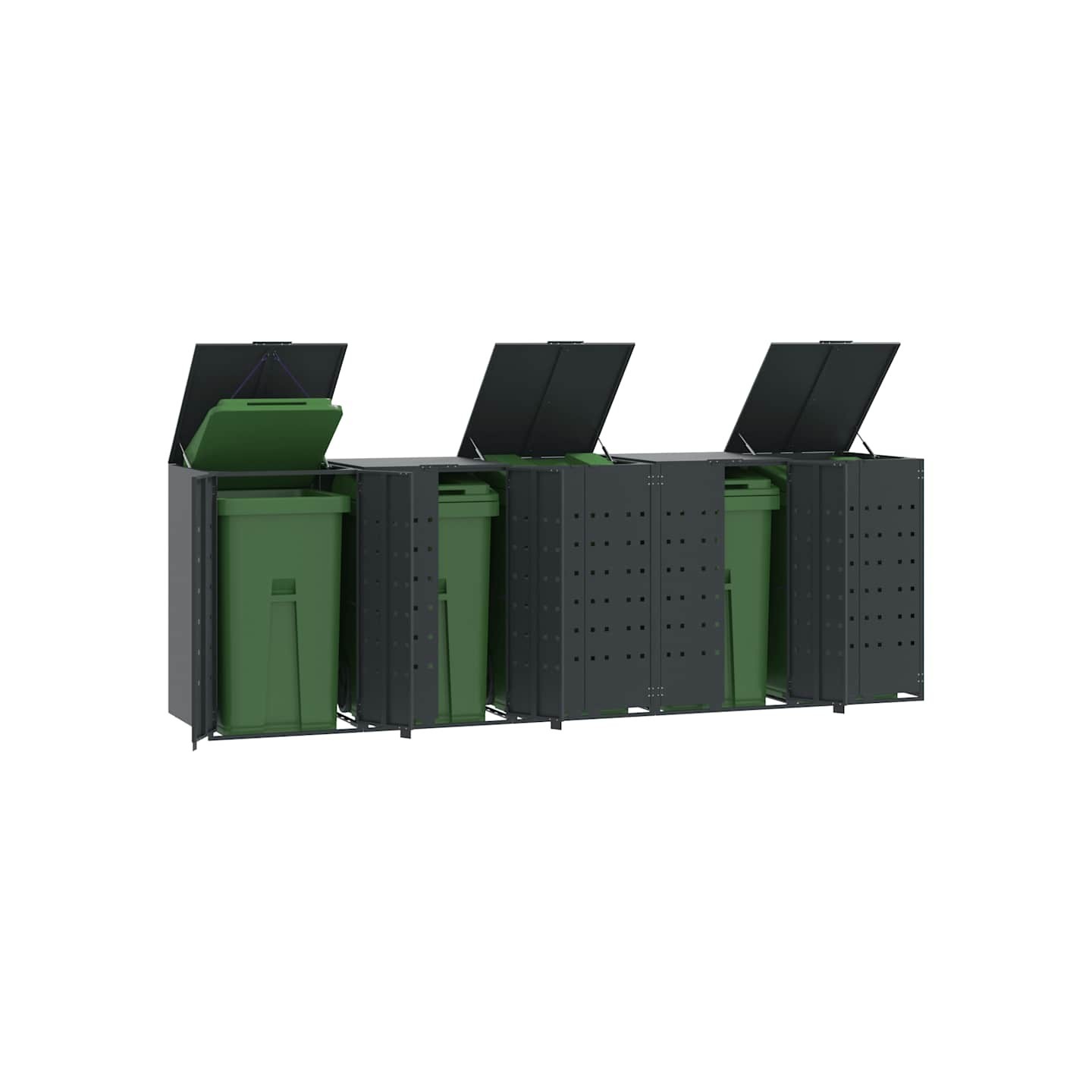 Rangement à roulettes pour poubelles pour 5 bacs anthracite