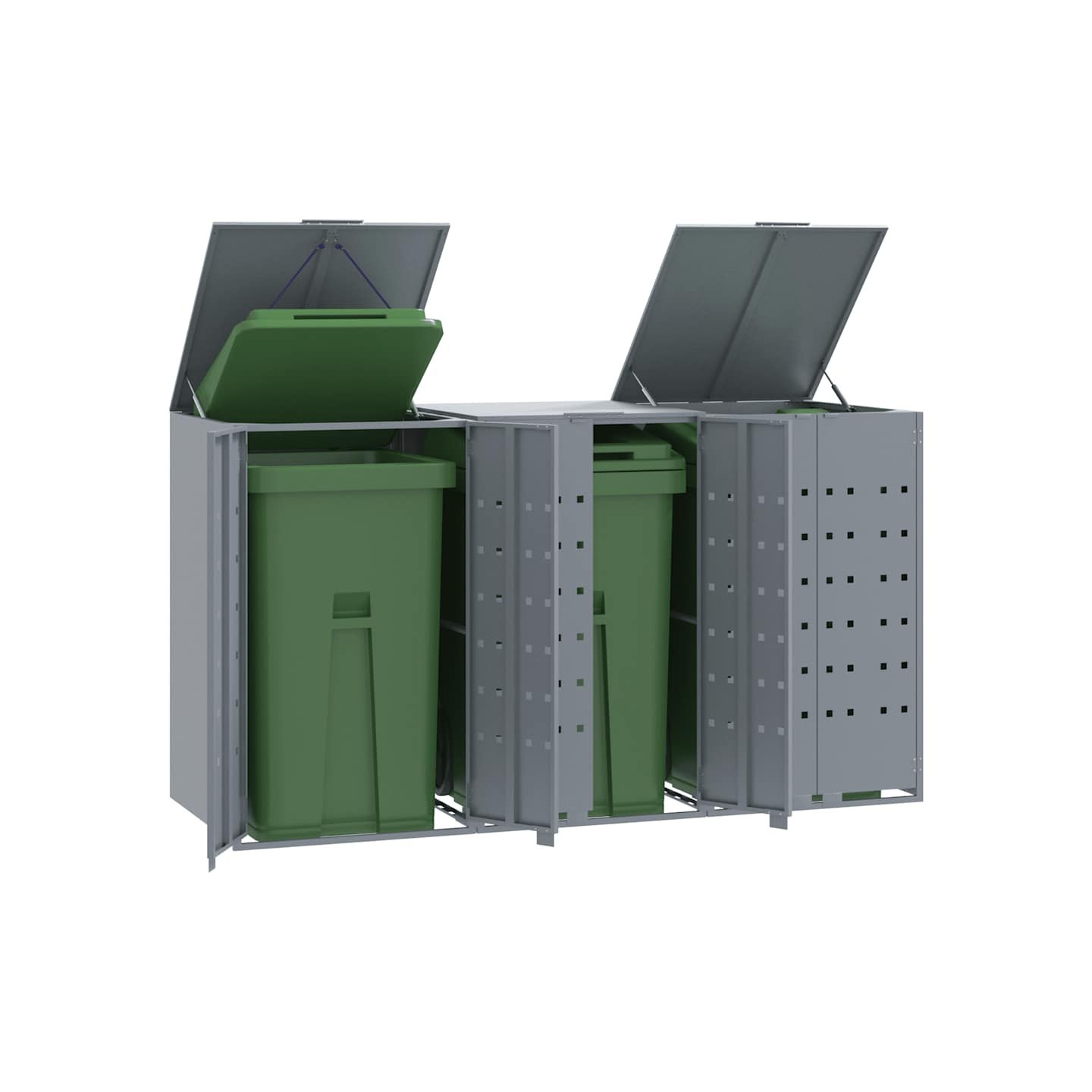 Rangement à roulettes pour poubelles pour 3 bacs gris acier