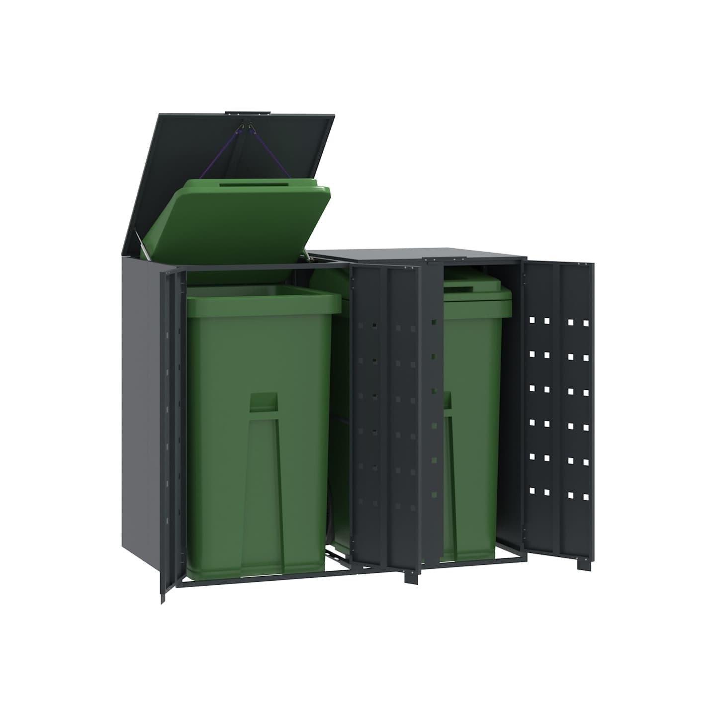 Rangement à roulettes pour poubelles pour 2 bacs anthracite