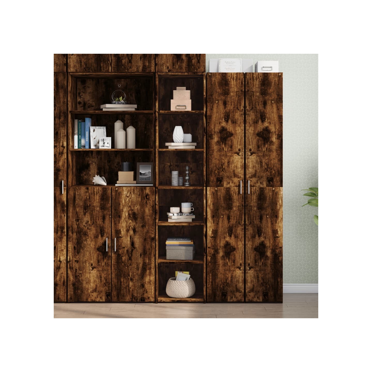 Buffet haut chêne fumé 40x41x185 cm bois d'ingénierie