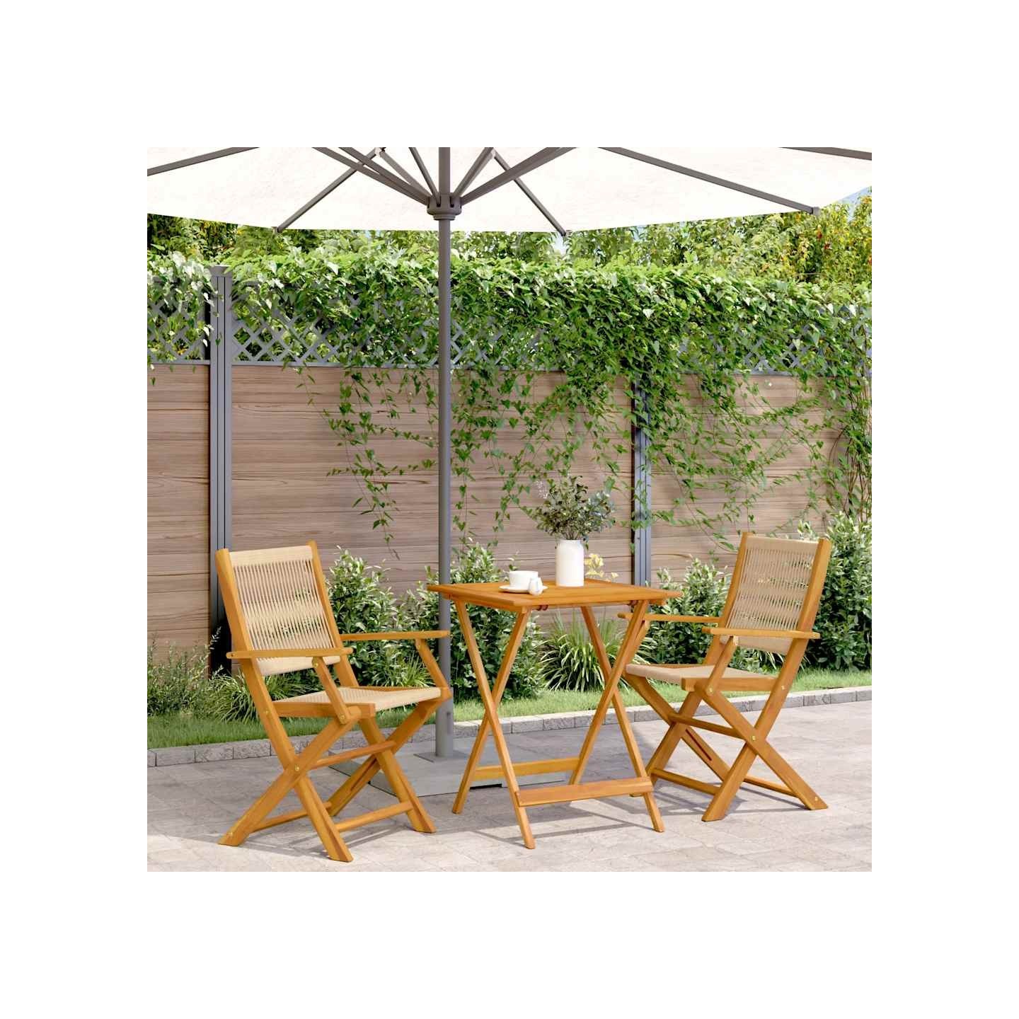 Ensemble de bistro 3 pcs beige polypropylène et bois massif