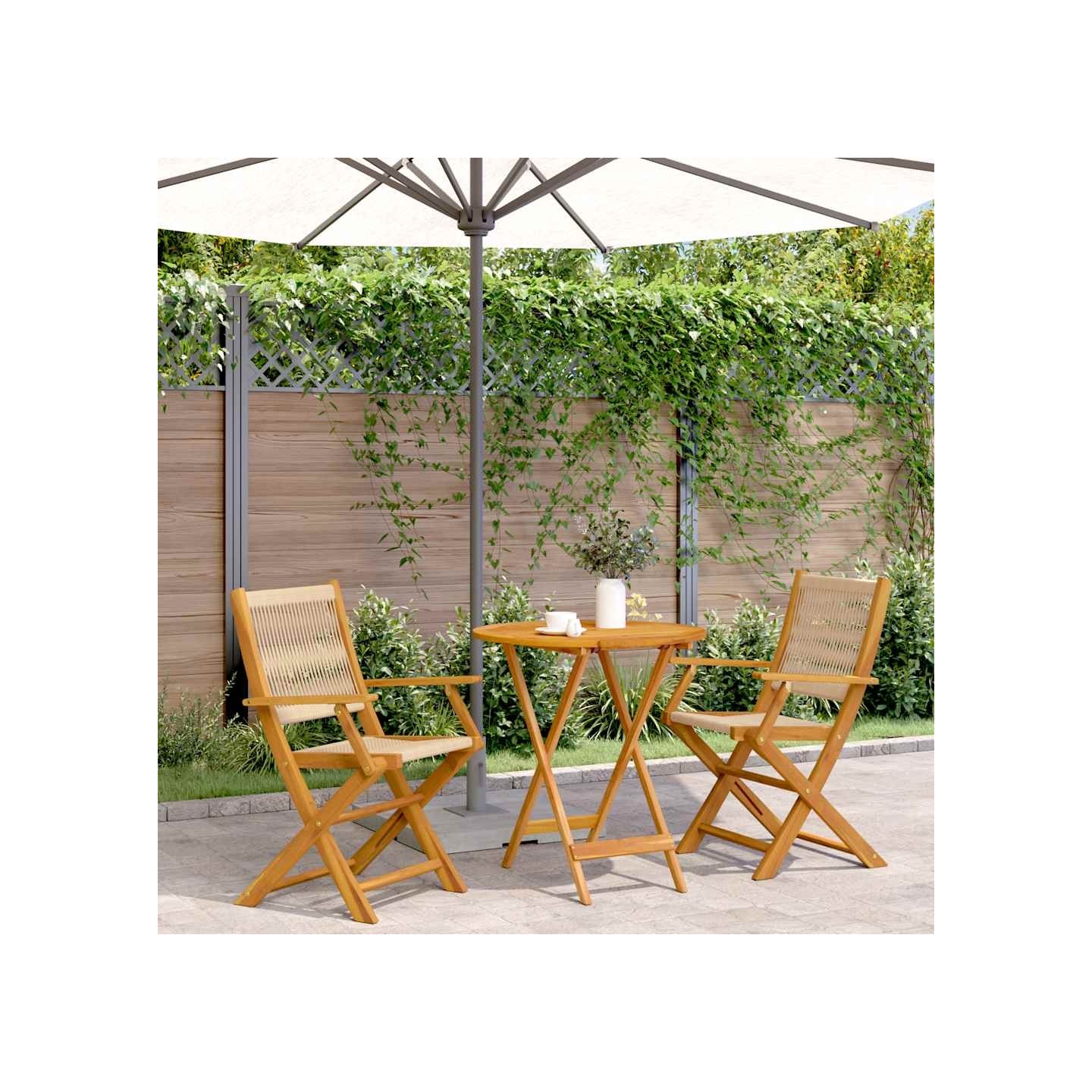 Ensemble de bistro 3 pcs beige polypropylène et bois massif