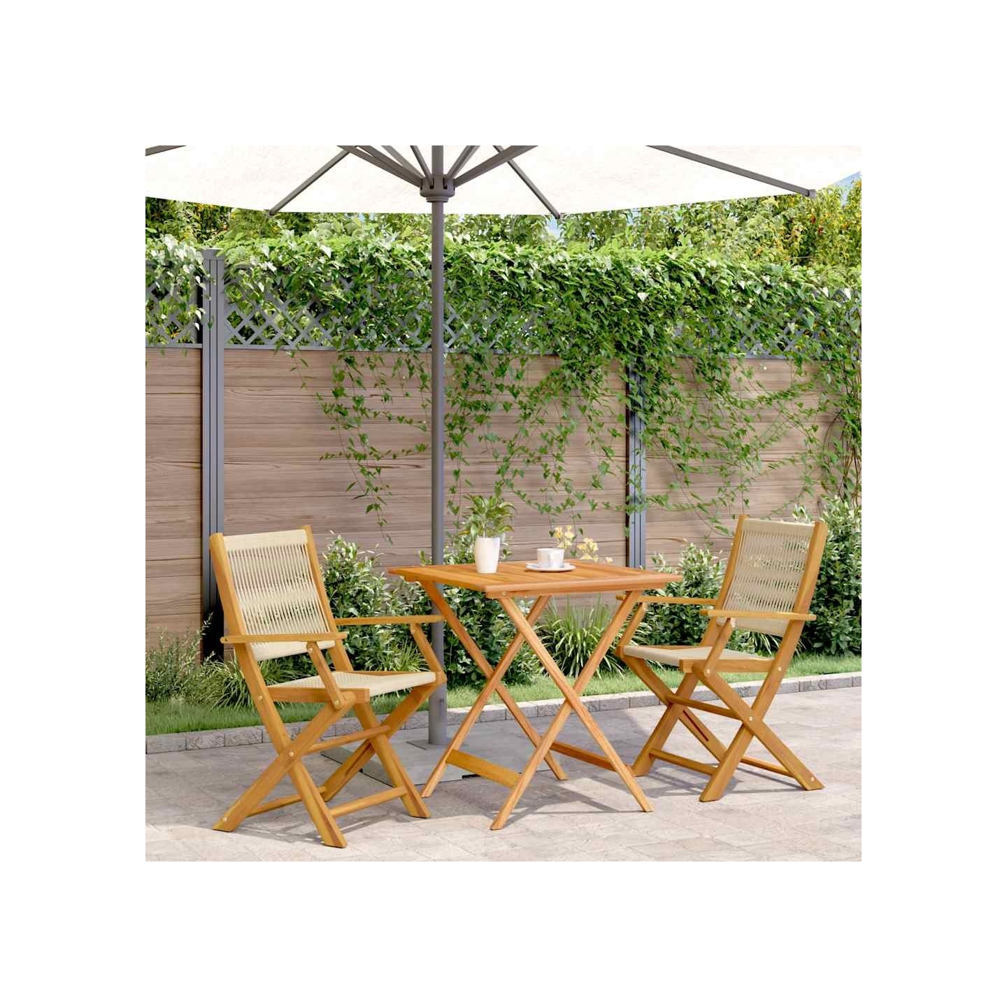 Ensemble de bistro 3 pcs beige polypropylène et bois massif