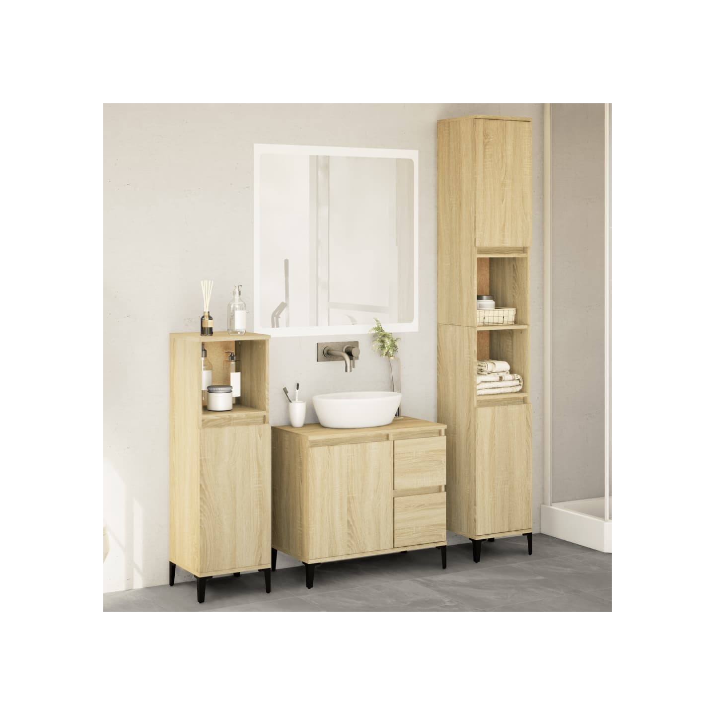Ensemble de meubles de salle de bain 3 pcs chêne sonoma