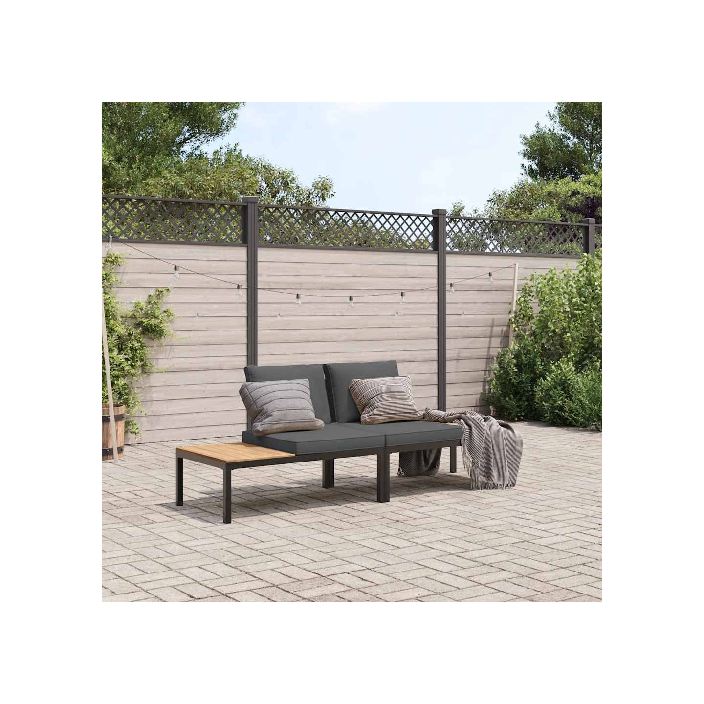 Salon de jardin 2 pcs avec coussins noir aluminium