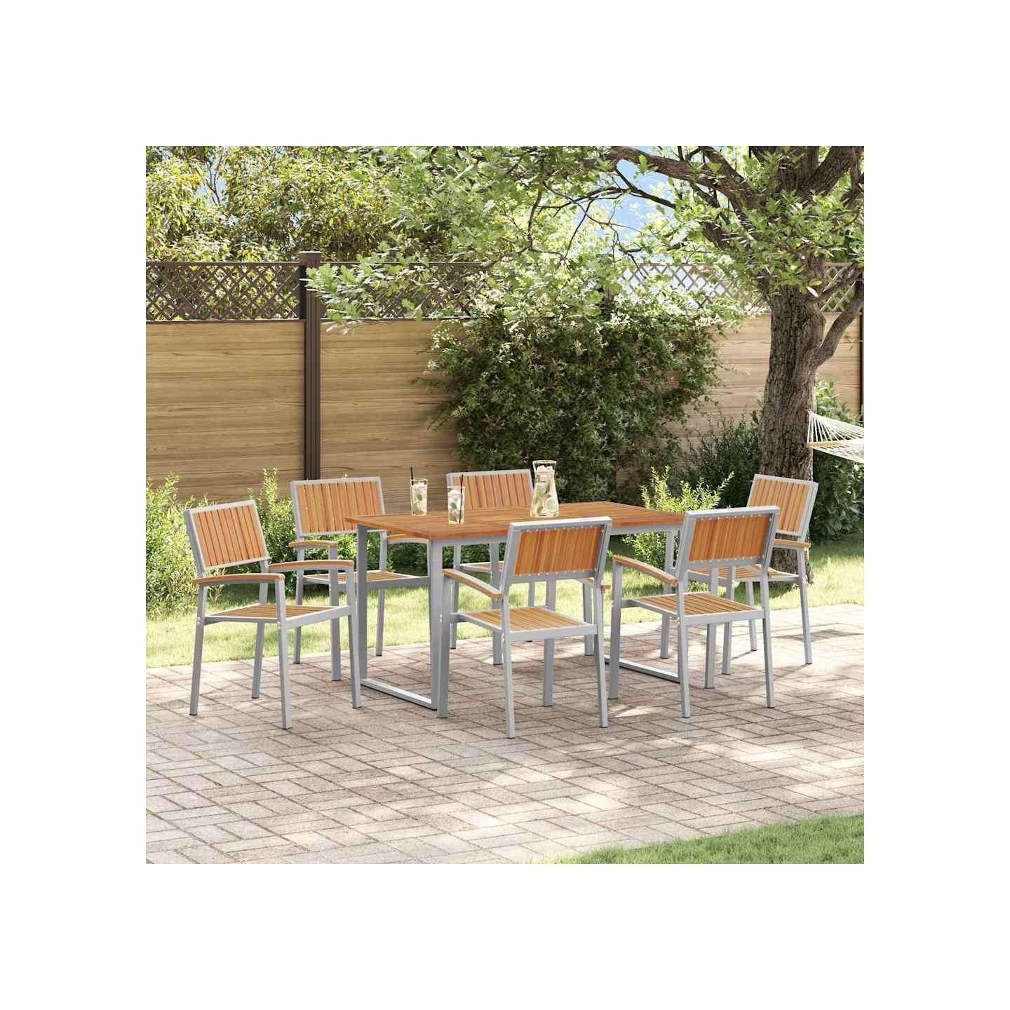 Ensemble de salle à manger pour jardin 7 pc Gris