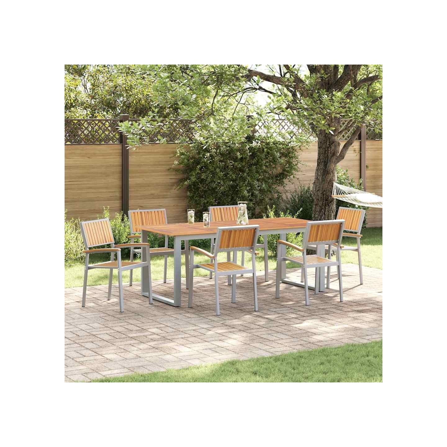 Ensemble de salle à manger pour jardin 7 pc Gris