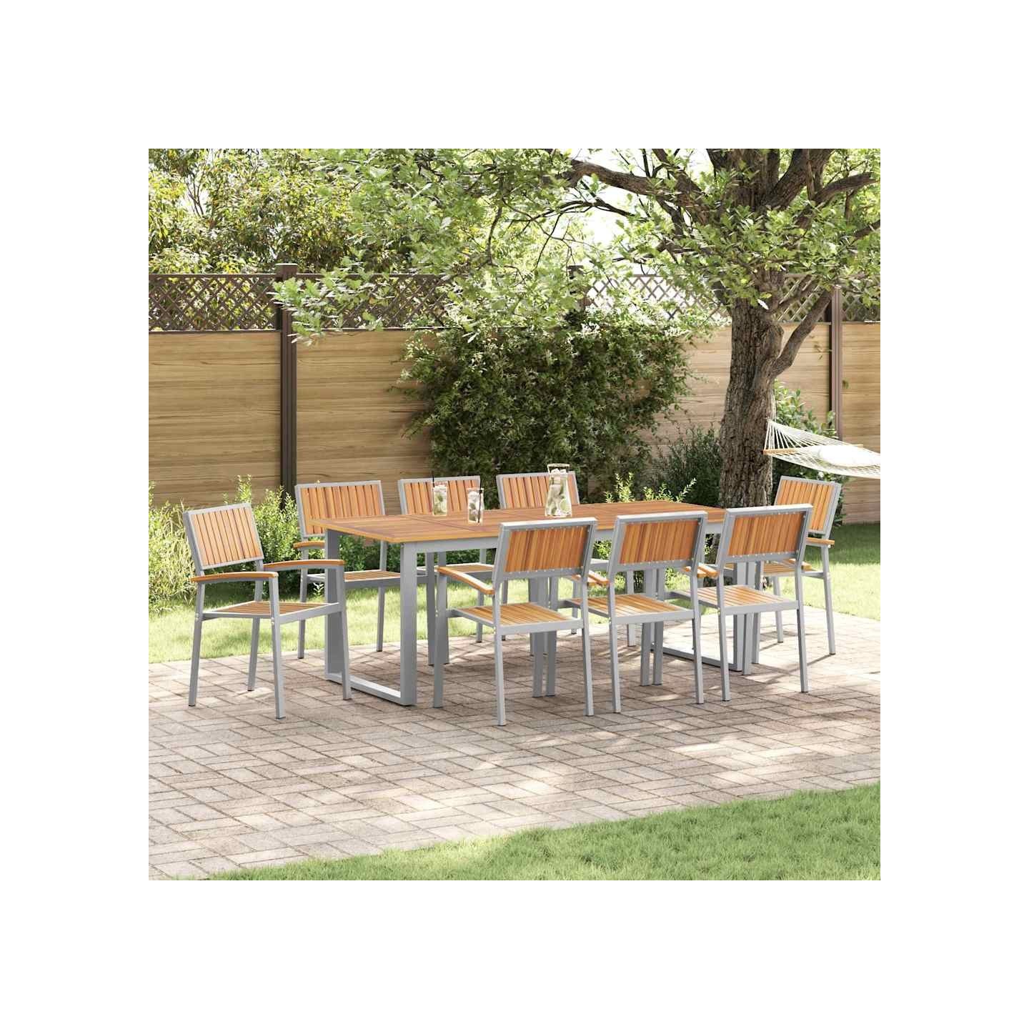 Ensemble de salle à manger pour jardin 9 pc Gris