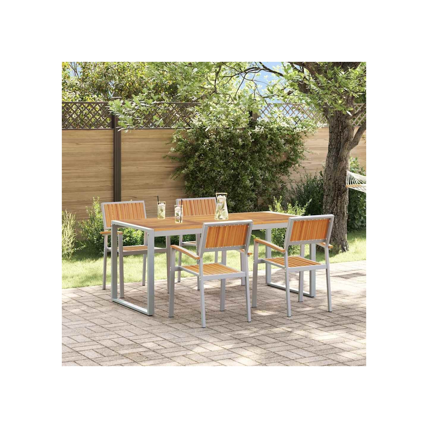 Ensemble de salle à manger pour jardin 5 pc Gris