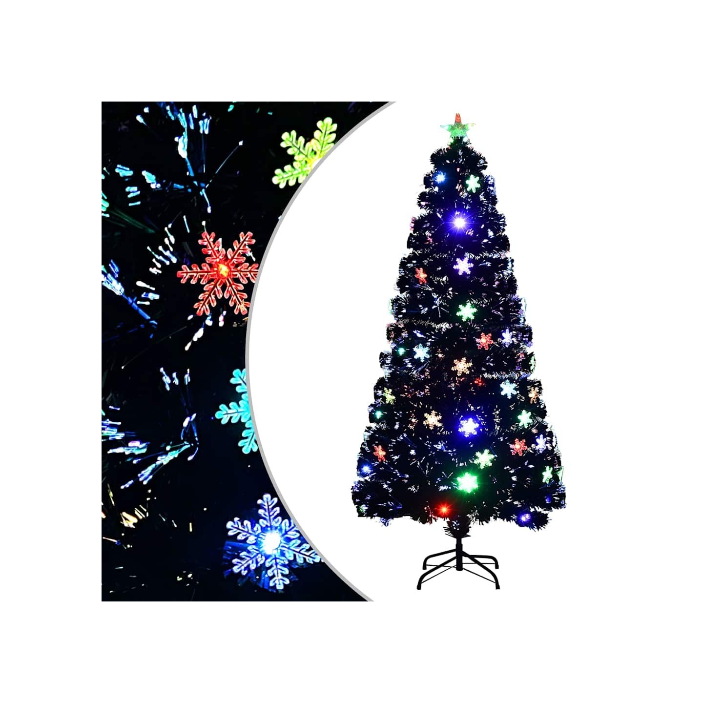 Sapin de Noël et flocons de neige LED Noir 150 cm Fibre optique