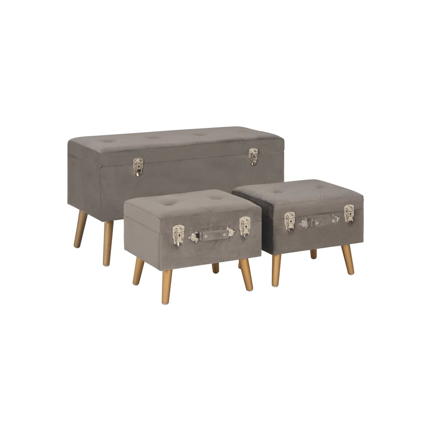 Tabourets de rangement lot de 3 Gris Velours