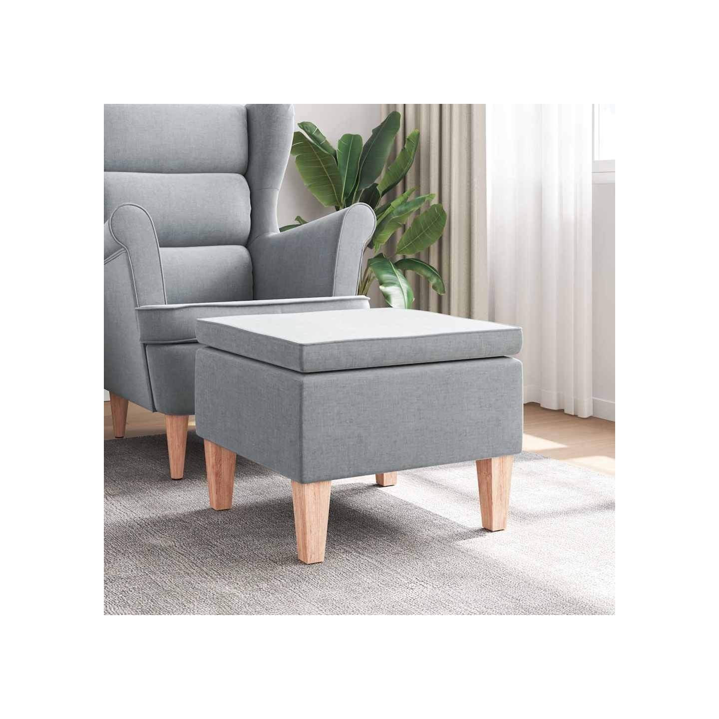 Tabouret avec pieds en bois Gris clair Tissu