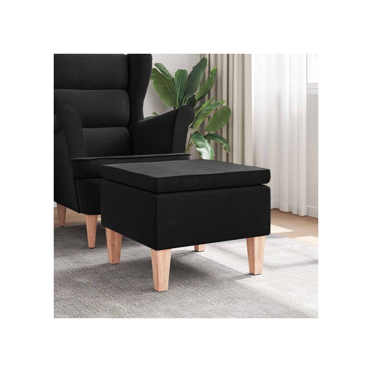 Tabouret avec pieds en bois Noir Tissu