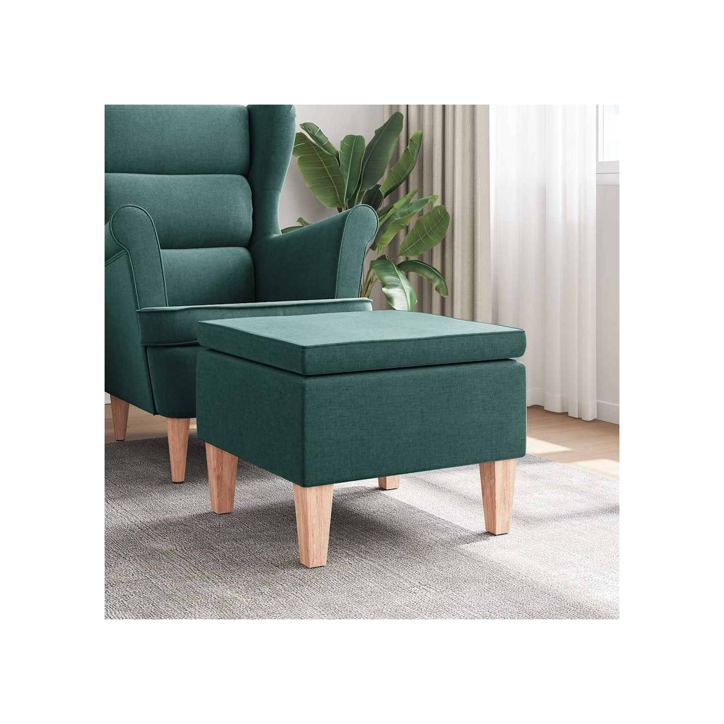 Tabouret avec pieds en bois Vert foncé Tissu