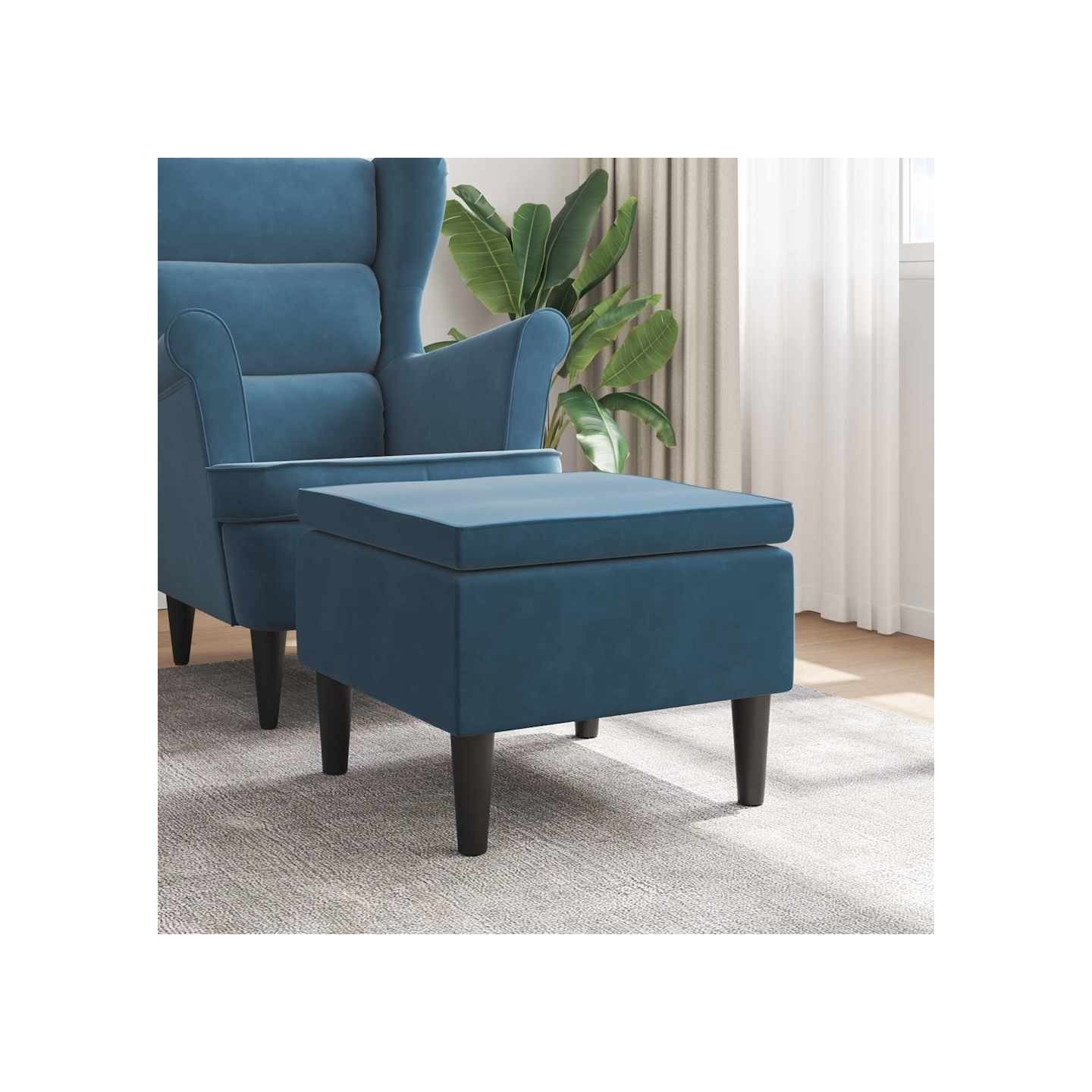 Tabouret avec pieds en bois Bleu Velours