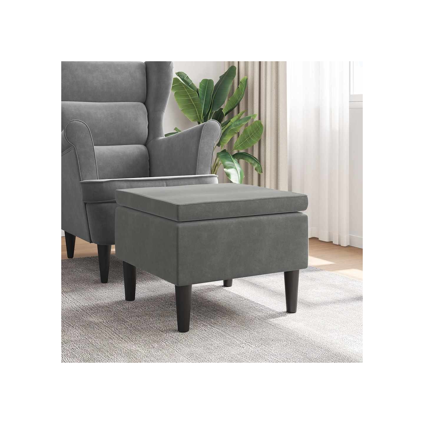 Tabouret avec pieds en bois Gris foncé Velours
