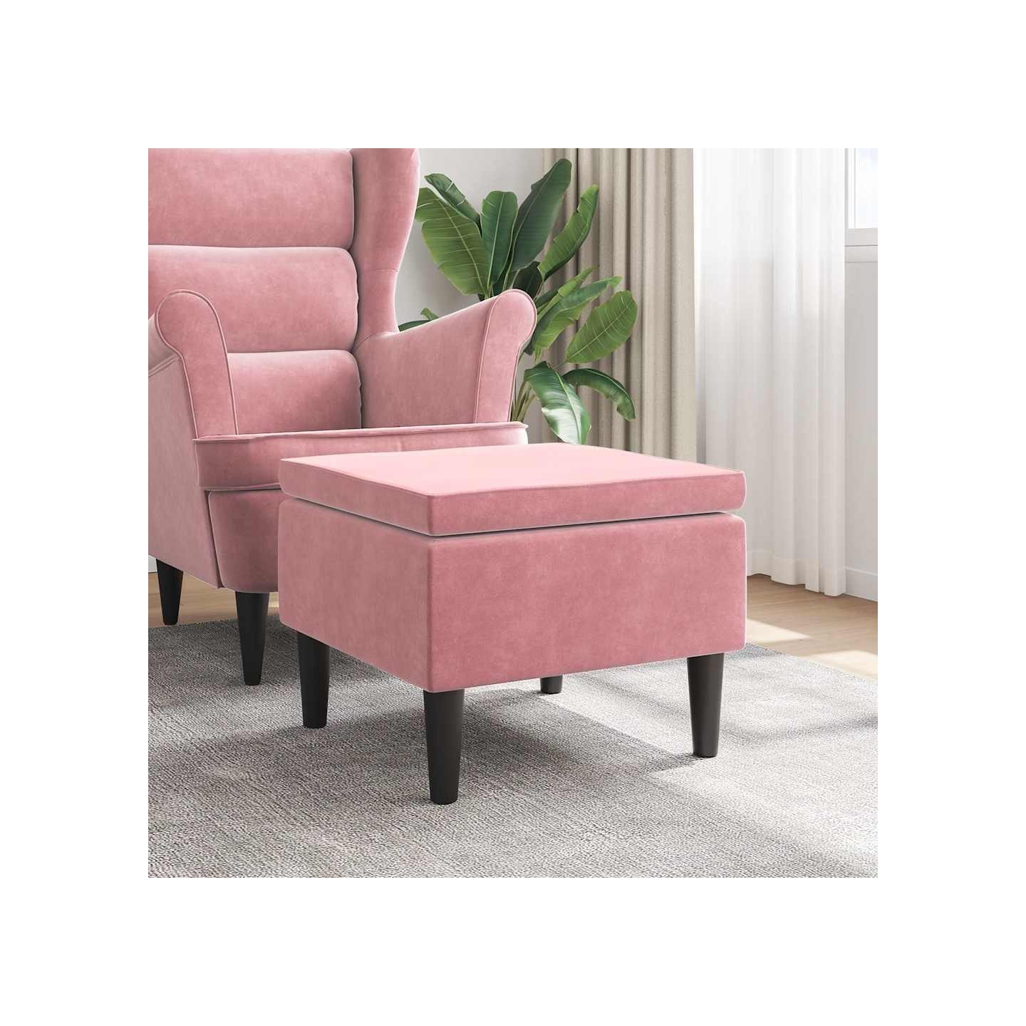 Tabouret avec pieds en bois Rose Velours