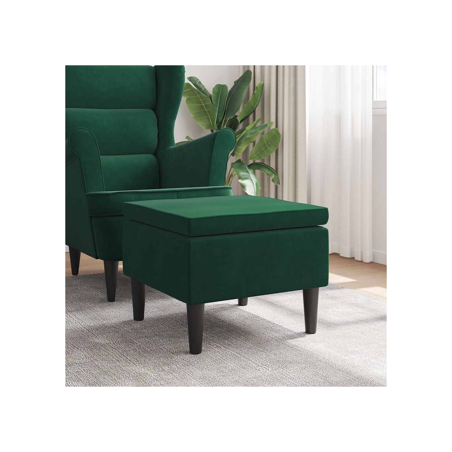 Tabouret avec pieds en bois Vert foncé Velours
