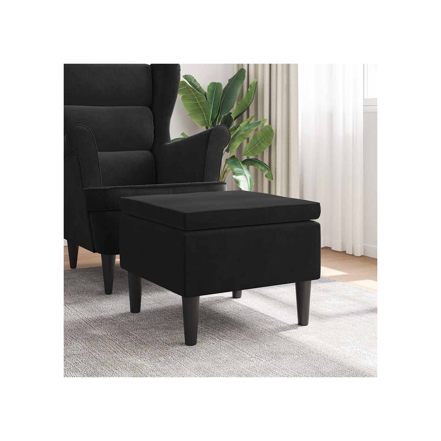 Tabouret avec pieds en bois Noir Velours