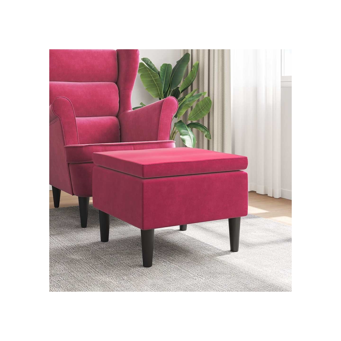 Tabouret avec pieds en bois Rouge bordeaux Velours
