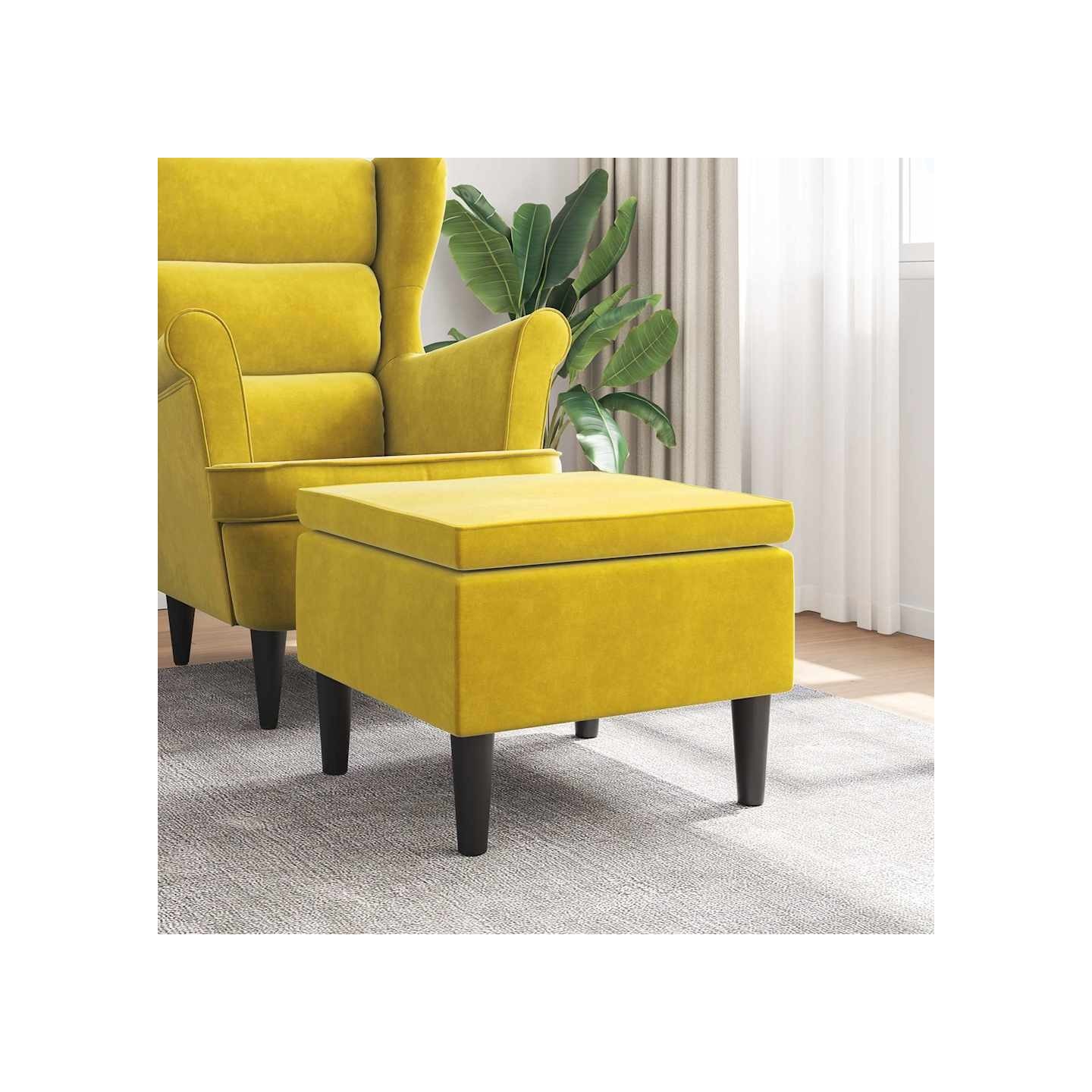 Tabouret avec pieds en bois Jaune Velours