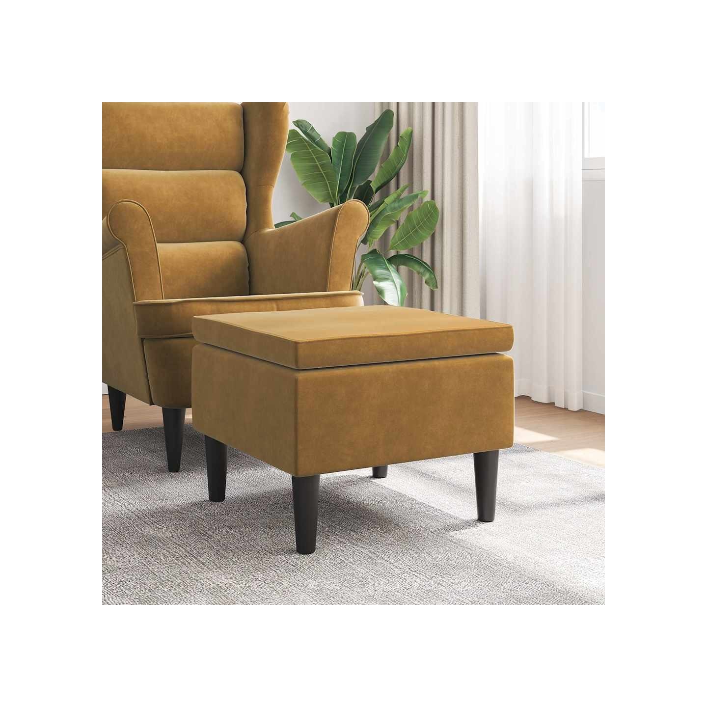 Tabouret avec pieds en bois Marron Velours