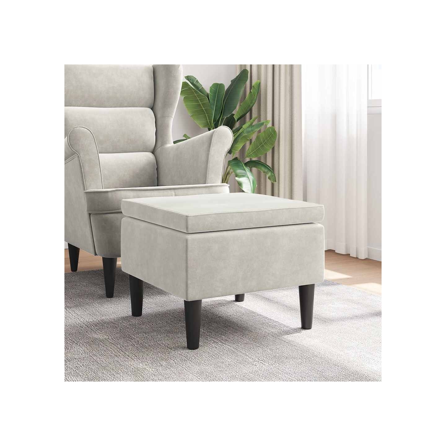 Tabouret avec pieds en bois Velours crème