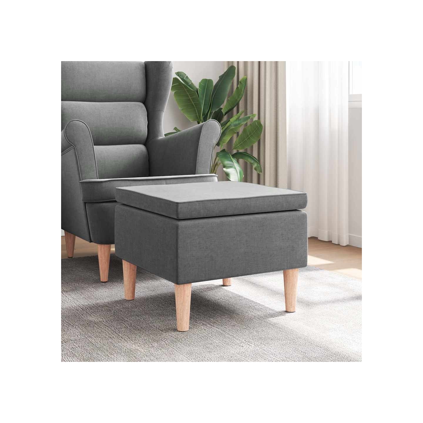 Tabouret avec pieds en bois Gris foncé Tissu