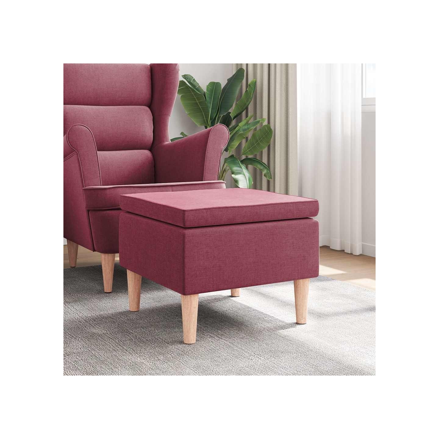 Tabouret avec pieds en bois Rouge bordeaux Tissu