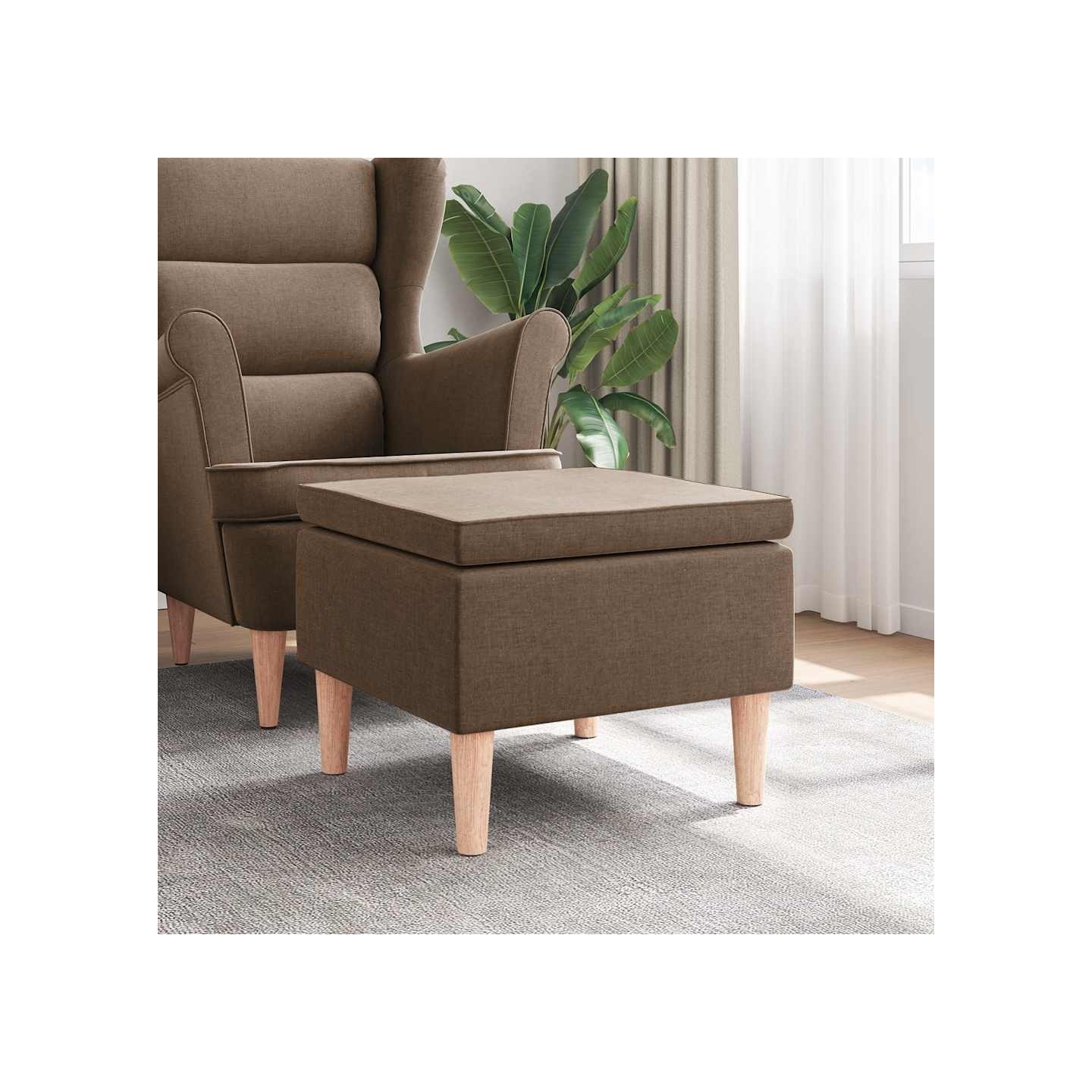 Tabouret avec pieds en bois Marron Tissu