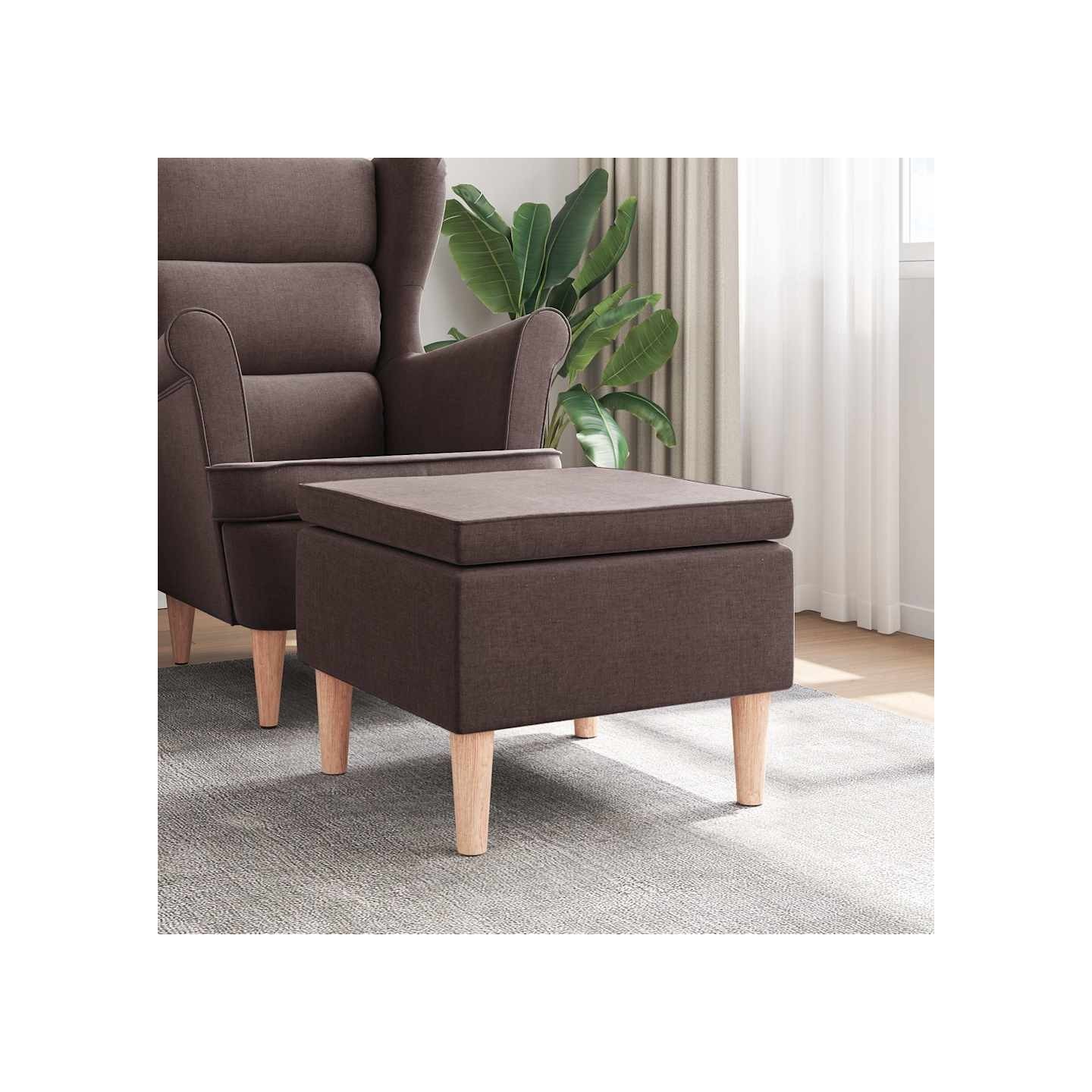 Tabouret avec pieds en bois Marron foncé Tissu