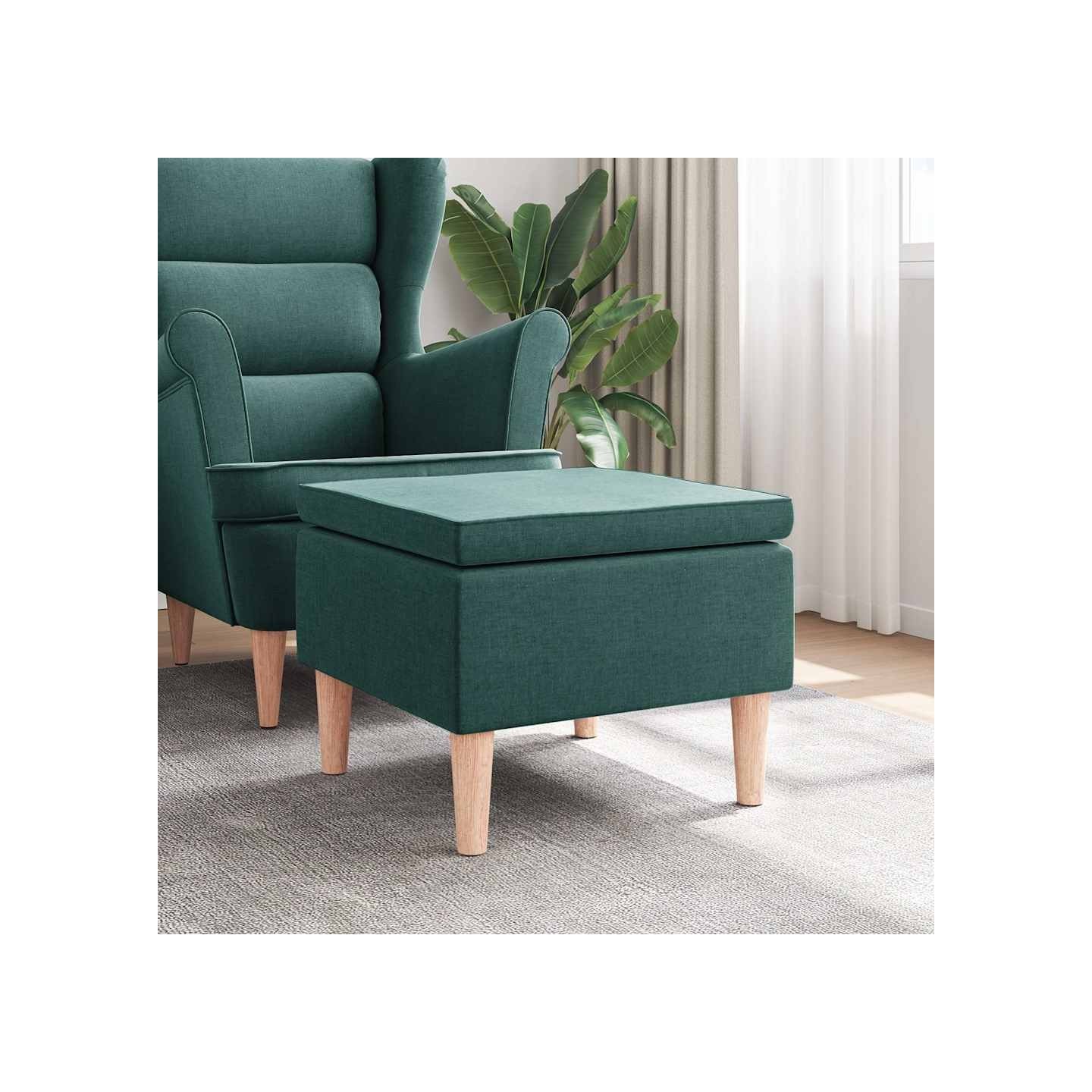 Tabouret avec pieds en bois Vert foncé Tissu