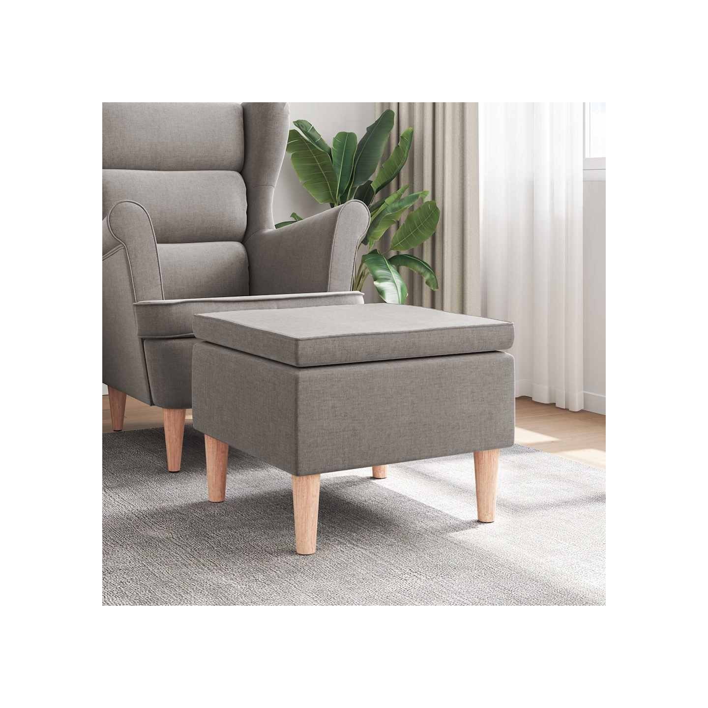 Tabouret avec pieds en bois Taupe Tissu
