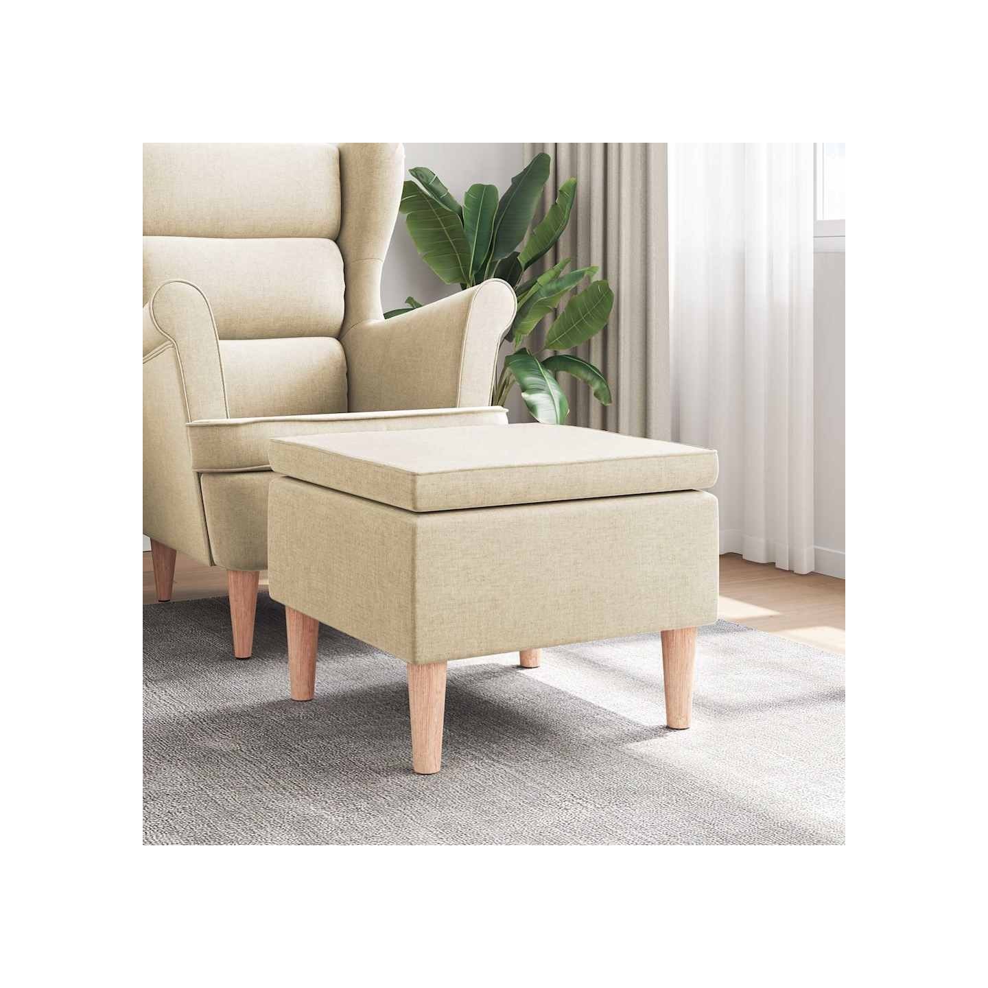 Tabouret avec pieds en bois Crème Tissu