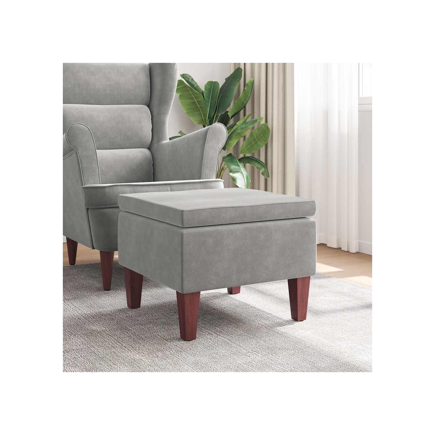 Tabouret avec pieds en bois Gris clair Velours