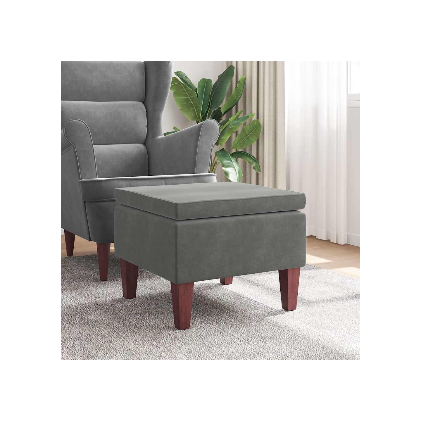 Tabouret avec pieds en bois Gris foncé Velours
