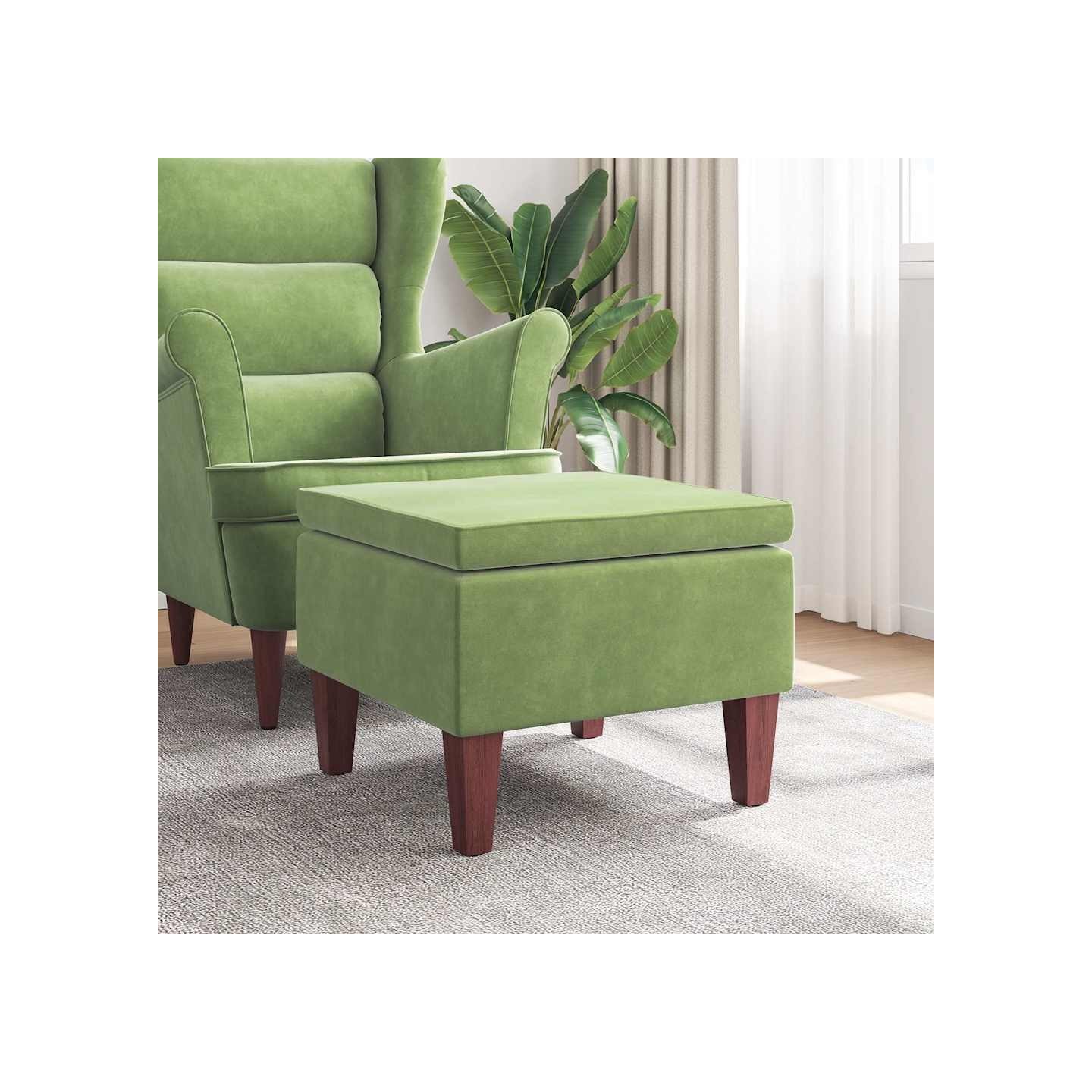 Tabouret avec pieds en bois Vert clair Velours