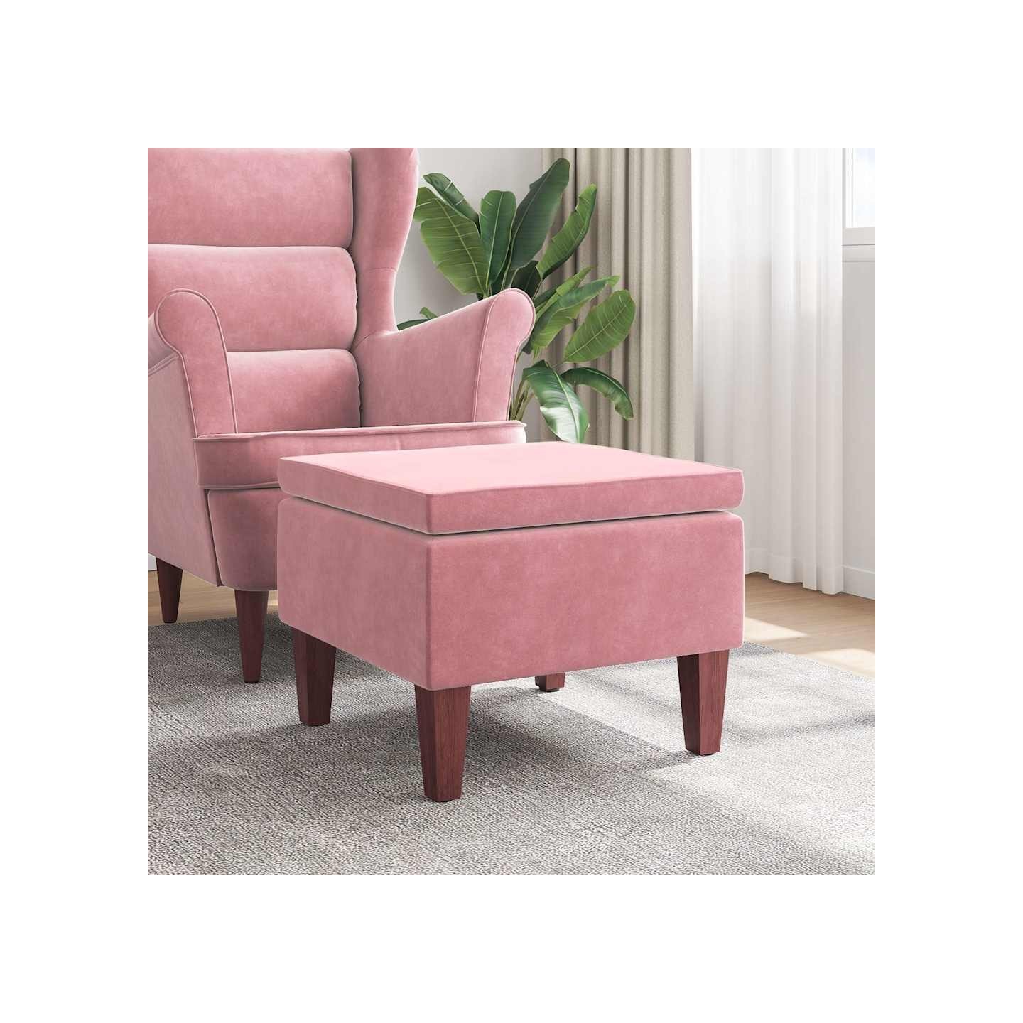 Tabouret avec pieds en bois Rose Velours
