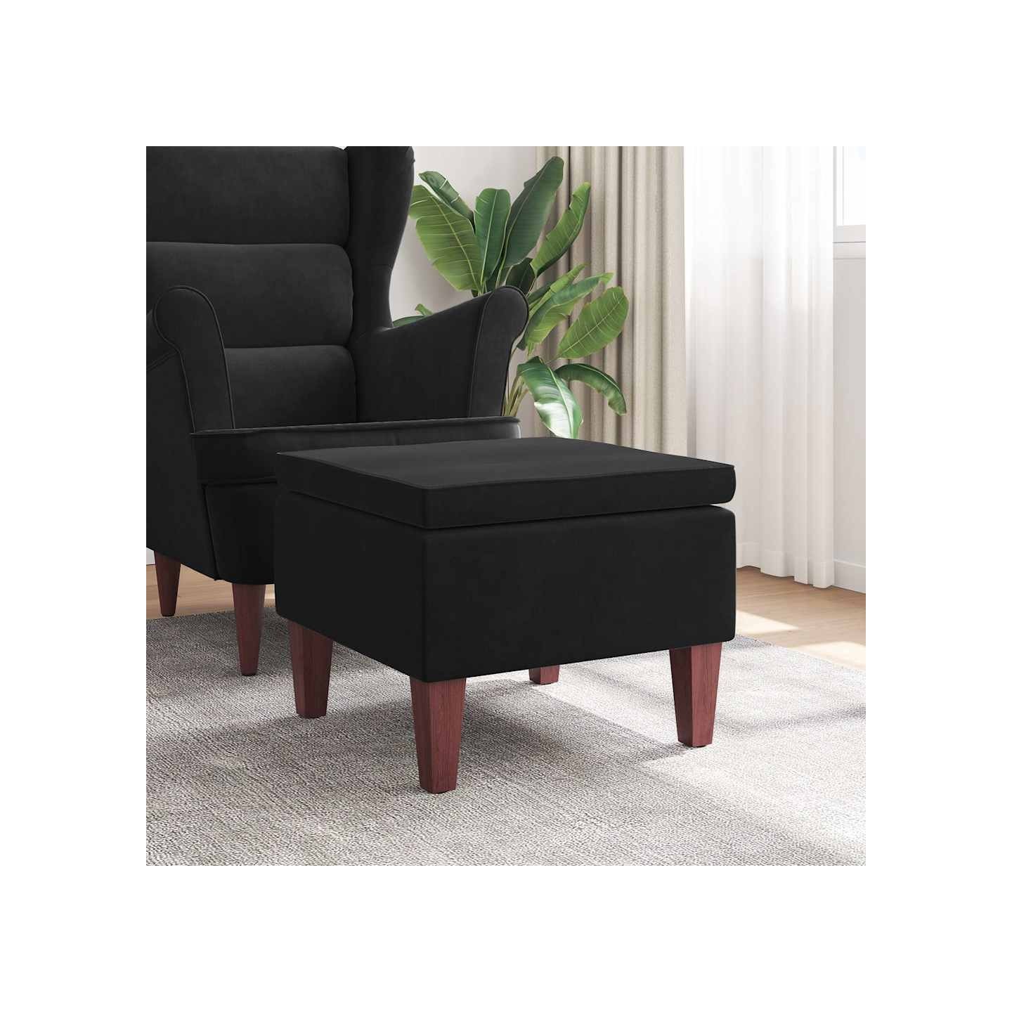 Tabouret avec pieds en bois Noir Velours