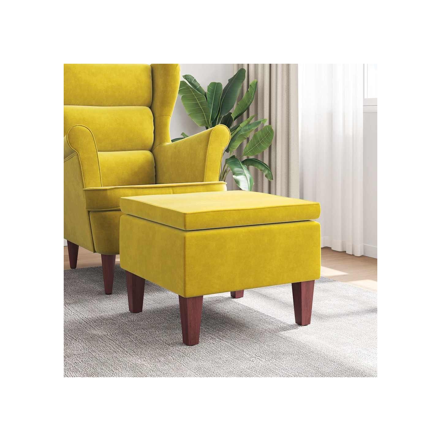 Tabouret avec pieds en bois Jaune Velours