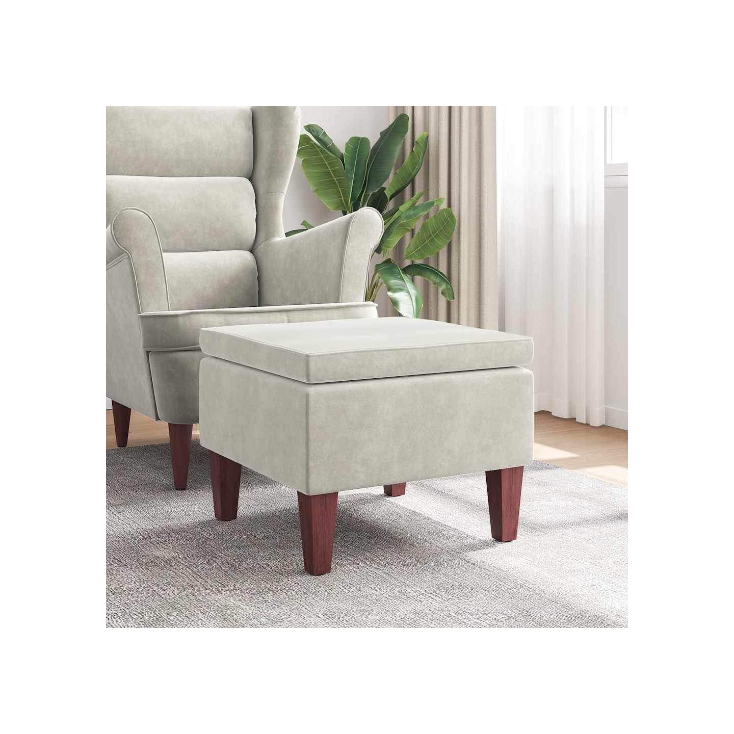 Tabouret avec pieds en bois Crème Velours