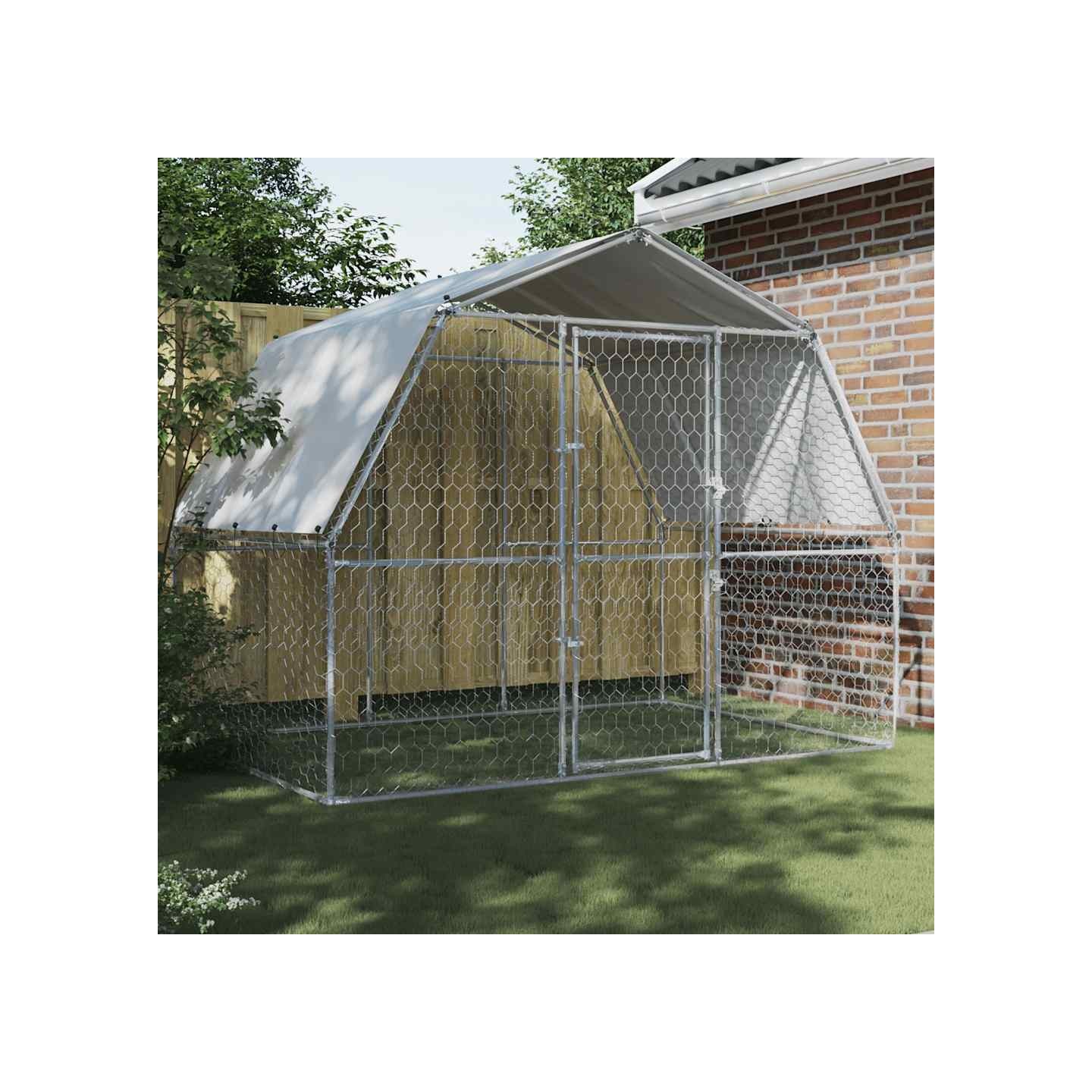 Cage pour chiens avec toit et porte argenté acier galvanisé