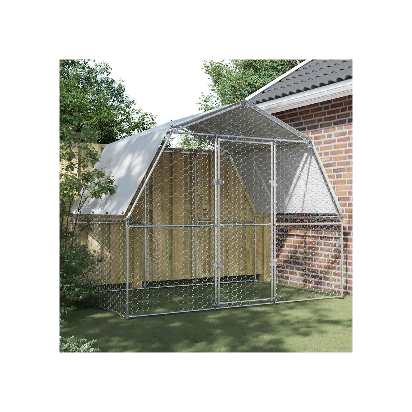 Cage à poules avec toit et porte argenté acier galvanisé