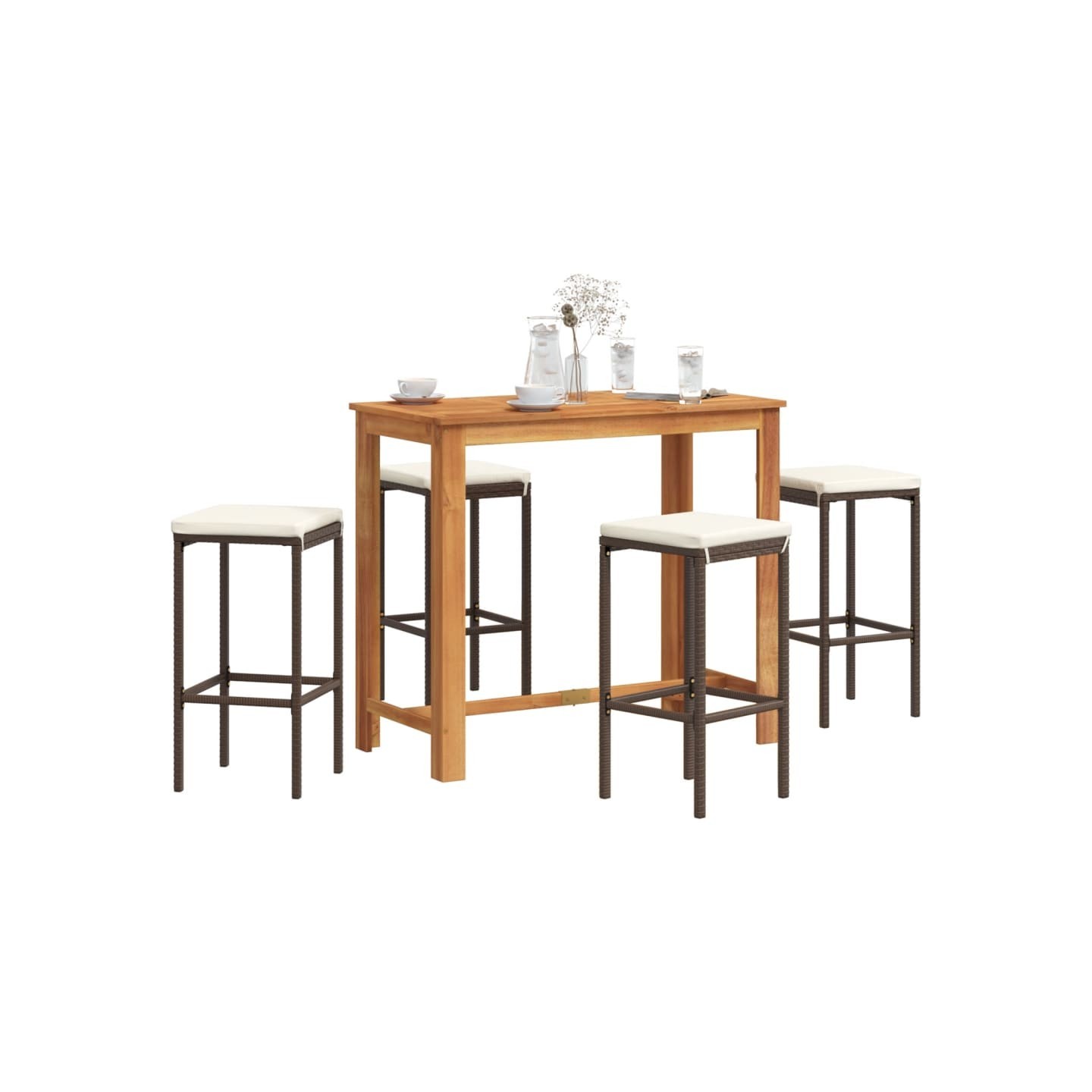 Ensemble de bar de jardin 5 pcs marron bois massif acacia rotin