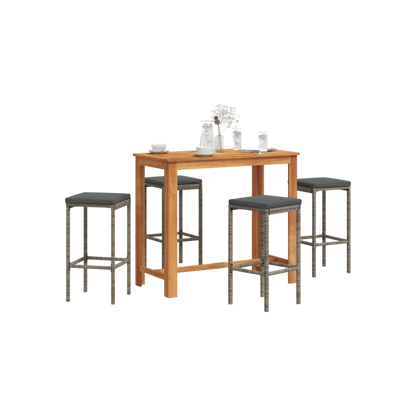 Ensemble de bar de jardin 5 pcs gris bois massif acacia rotin