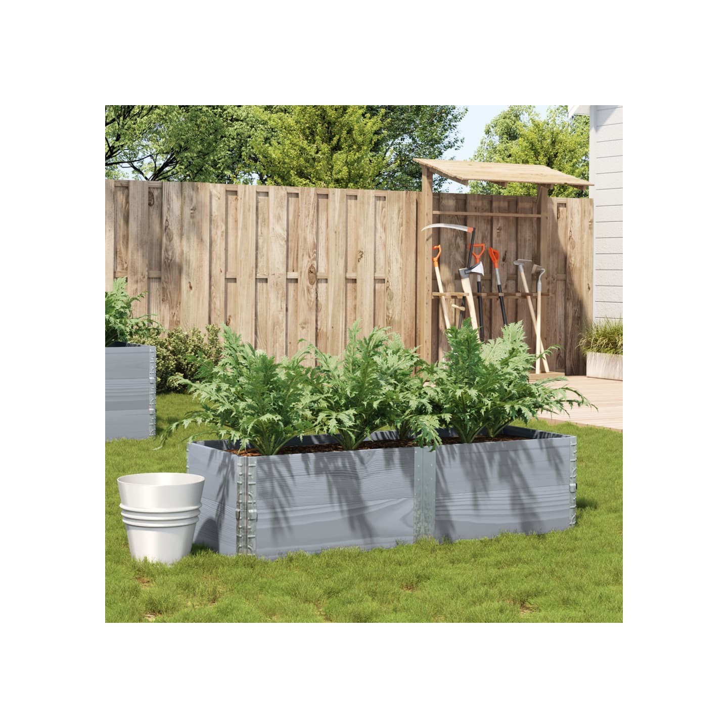 Jardinière gris 150x50 cm bois massif de pin