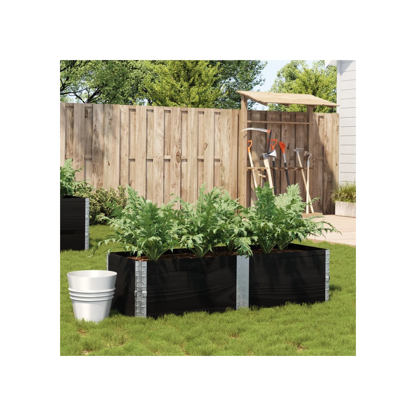 Jardinière noir 150x50 cm bois massif de pin